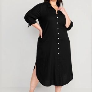 Linen Blend Midaxi Shirtdress Black